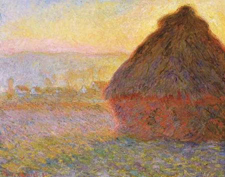 Haystacks, (sunset) by Monet - impressionism, painter, museum, landscape, paris, colored, france, other, painted, beautiful, colors, cool, colorful, picture, painting, impressionist, monet