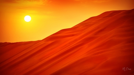 Sunset on the Sand - sand, sky, orange, desert, sunset, sun