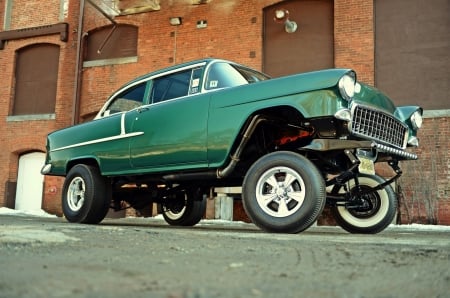 1955-Chevrolet-210 Gasser - classic, green, bowtie, hotrod