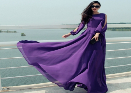 ~ Purple Breeze Beauty ~ - Dress, sea, Purple, female