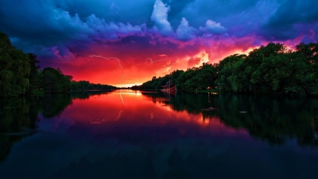 Lake Storm - storm, clouds, trees, nature, lake, reflection, sky