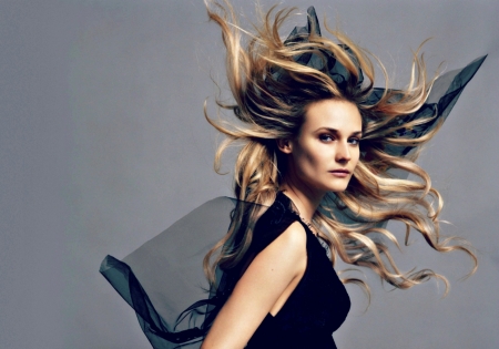 Diane Kruger - diane kruger, woman, actress, girl, grey, black, blonde