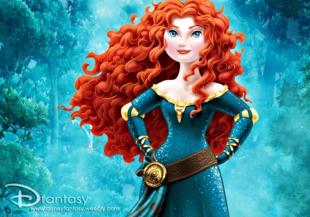 Merida - princess, redhead, movie, girl, merida, brave, fantasy, blue, orange, anime, disney