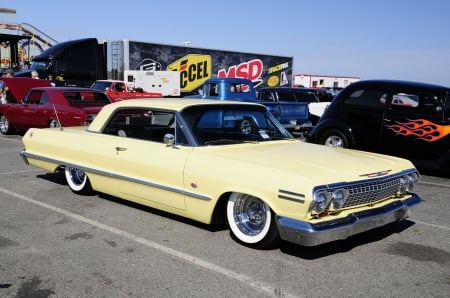 1963-Impala-SS - bowtie, yellow, classic, whitewalls