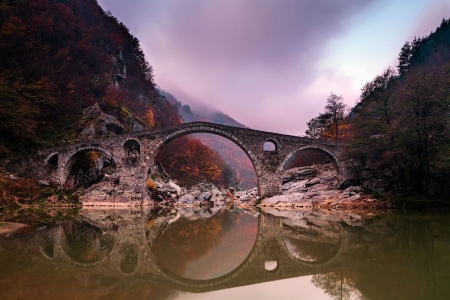 Devils Bridge, Arda River, Bulgaria - nature, autumn, reflection, water, mountains