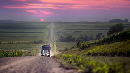 Sunset - amazing, sunset, road, country