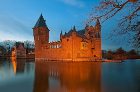 Heeswijk Castle, Netherlands - nature, building, ancient, reflection, water