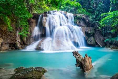 Mountain Waterfall - nature, trees, waterfall, rocks