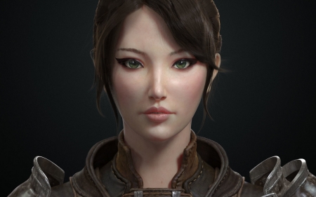 Fantasy girl - woman, face, green eyes, girl, game, warrior, asian, fantasy