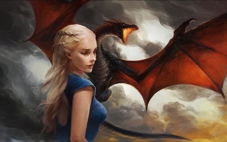 Daenerys Targaryen - dragon, game of thrones, artistic, daenerys targaryen