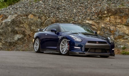 Nissan-GT-R - sports car, custom wheels, dark blue, gtr