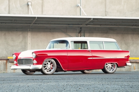 1955 Chevy Handyman Wagon - red, bowtie, classic, gm