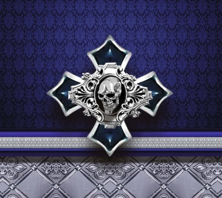 Blue Cross emblem - skull, beauty, black, cross, art, abstract, silver, dark, beautiful, blue, emblem