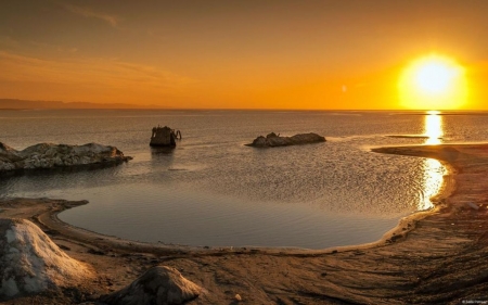 Tunisia - water, coast, beach, landscape, scene, sea, sunrise, ocean, reflection, dawn, shore, sunset, nature, dusk, wallpaper