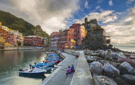 Lovely Town - mountains, seaa, boats, clouds