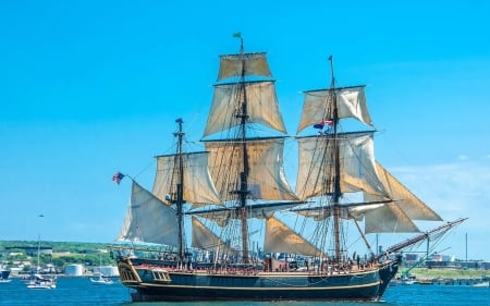 Tall Ship in the Harbour - water, sailboat, boats, tallship