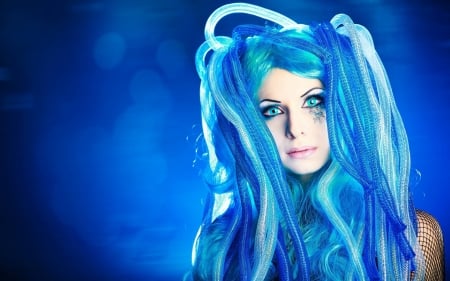 Fantasy girl - game, fantasy, blue, woman, girl, cosplay, eyes, hair