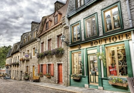 Street in Paris - flowers, house, HDR, boutique, shop, restaurant