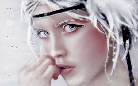 Keeping silence - fantasy, white, winter, silence, woman, girl, eyes, face