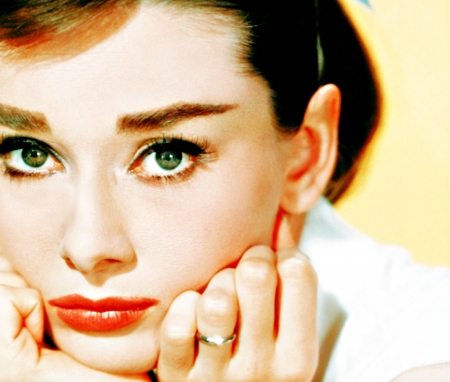 Audrey Hepburn - woman, face, actress, red, gir, audrey hepburn