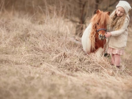 Friendship - girl, talking, horse, walking