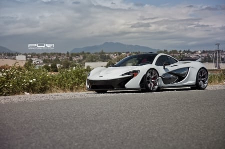 McLaren-P1 - sports car, white, custom wheels, wing