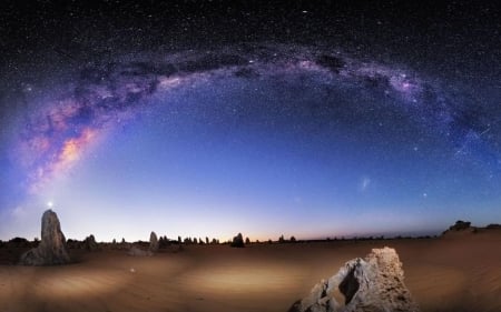 Milky way - desert, landscape, scene, night, stars, nature, Milky way, field, sky, wallpaper