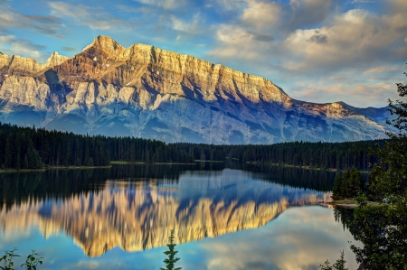 Two Jack Lake, Banff National Park, Alberta - mountains, landscape, clouds, reflections, canada