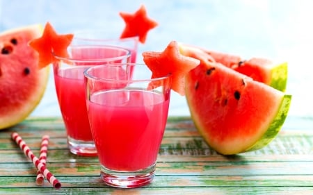 Water Melon Drinks - season, beach, water melon drinks, glasses, water melon, photography, melon, vacation, holiday, skyphoenixx1, stars, drink, fruits, cocktail, summer, fruit, abstract, refreshing, drinking straw, drinks, photo