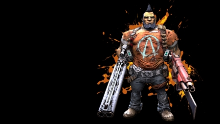 Borderlands 2 - Salvador - borderlands 2, illustrations, video games, black background, weapons, salvador