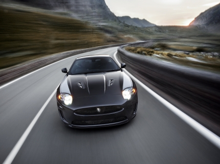 jaguar xkr 75 - black, road, jaguar, british