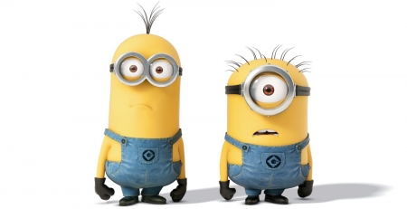 Minions (2015) - funny, glasses, cute, universal pictures, illumination entertainment, yellow, minions, blue, white, fantasy, movie, couple