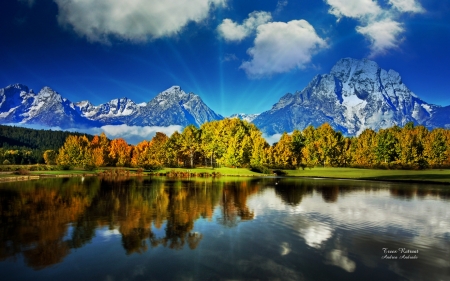 Crystal Lake - clouds, trees, nature, lake, mountains, crystal, reflection