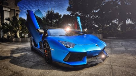 DMC Lamborghini Aventador lp980 - dmc lamborghini, 06, picture, car, blue, driveway, 2015, doors, house, 25, hdr, aventador