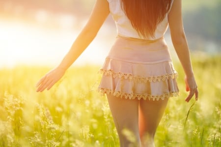 Magic Of Summer - women, sunlight, water, nature, sea, beauty, field, ocean