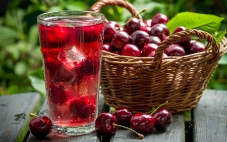 Summer Fruits - basket, drinks, fruits, cherry