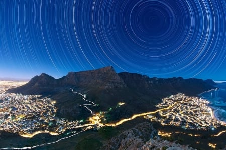 Star Trails above Table Mountain - space, fun, nature, mountains, stars, cool