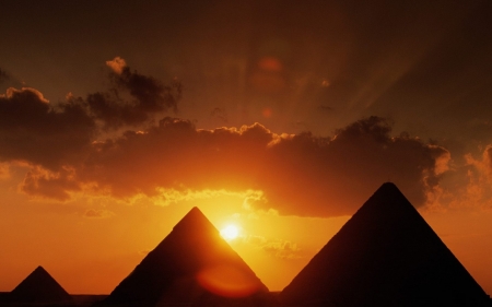 pyramids at sunset - pyramid, sky, sunset, cloud