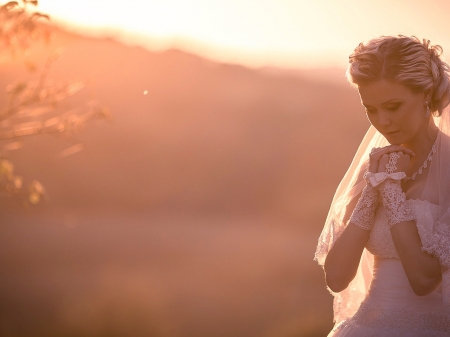 Bride at Sunset - bride, girl, sunset, woman