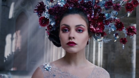 Jupiter Ascending (2015) - red, flower, mila kunis, actress, girl, jupiter ascending, woman, blue