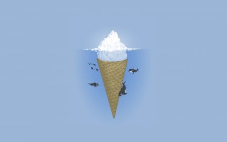 Iceberg - minimalism, whale, water, humor, summer, blue, creative, iceberg, ice cream, fantasy, white, funny, situation, fish