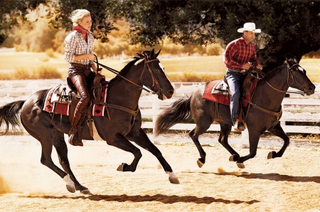 Cowgirl Rides For Vogue - style, girls, western, cowboy, women, on set, models, hats, ranch, cowgirls, horses, fun, female, boots, fashion