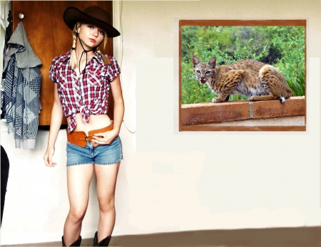 Cowgirl & Pet - women, fun, female, boots, hats, fashion, bobcat, models, western, girls, cowgirls, style