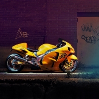 yellow hayabusa at night