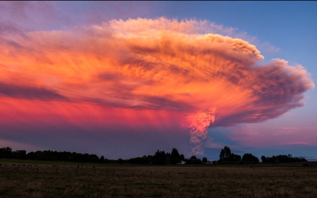 Calbuco Eruption at Sunset, Chile - sunset, valcano, nature, chile