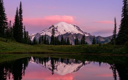 Mount Rainier at Sunset, Washington - usa, reflection, sunset, nature, mountain