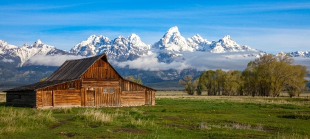 The Grand Tetons, Wyoming - mountains, barn, usa, nature