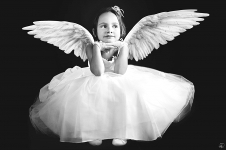 angel - photography, girl, bw, angel, child