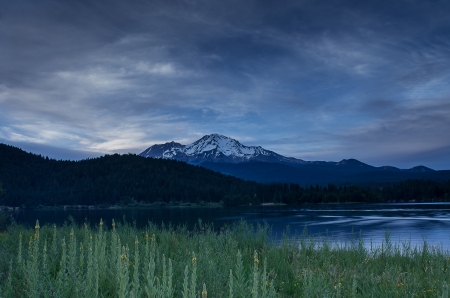 Mt. Shasta - Cascade Range, trees, water, scenery, landscape, beauty, forest, mountain, California, Pentax, lake, sky