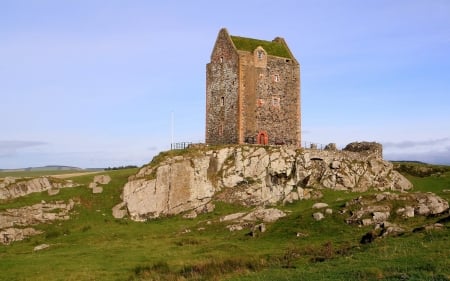 Smailholm Tower, Scotland - architecture, medieval, tower, rocks